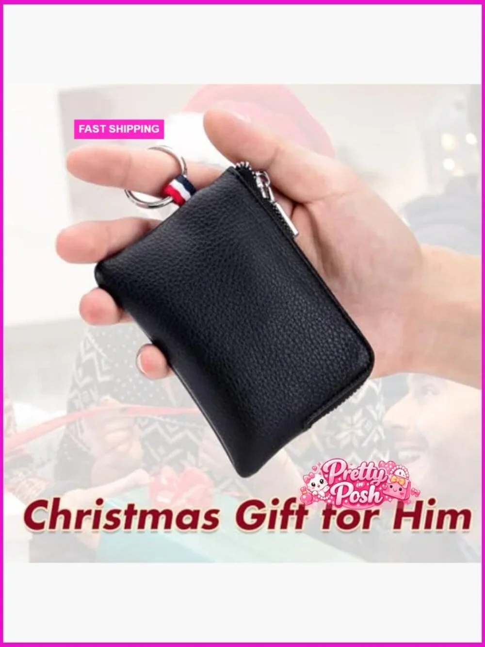 Genuine Cowhide Leather Coin Purse Wallet with Dual Keyrings